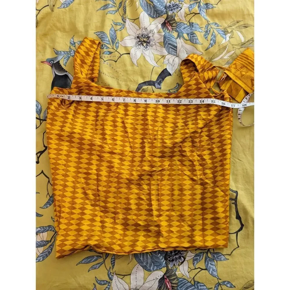 Sari silk packable bag gold and yellow silk